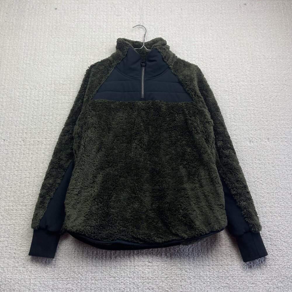 Lole Women's M Half-Zip Cozy Monkey / Sherpa Fleece Pullover Dark Green Camp